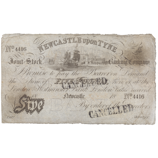 Newcastle upon Tyne Joint Stock Bank 1840 £5 banknote Outing 1515b