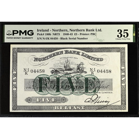 NORTHERN IRELAND P.180b NI613d 1942 Northern Bank £5 Choice VF 35