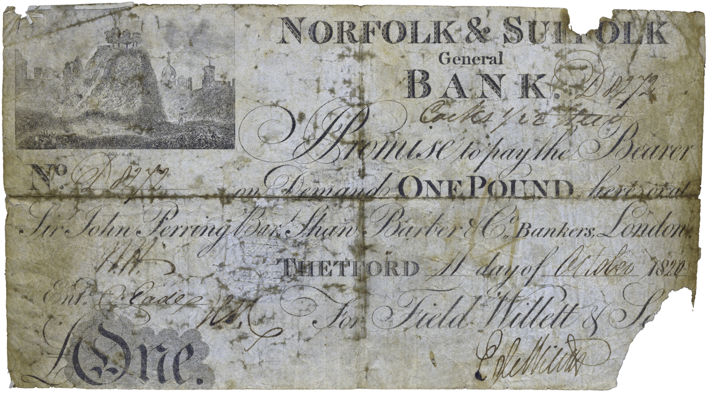 Norfolk & Suffolk General Bank 1820 £5 banknote Outing 2158a