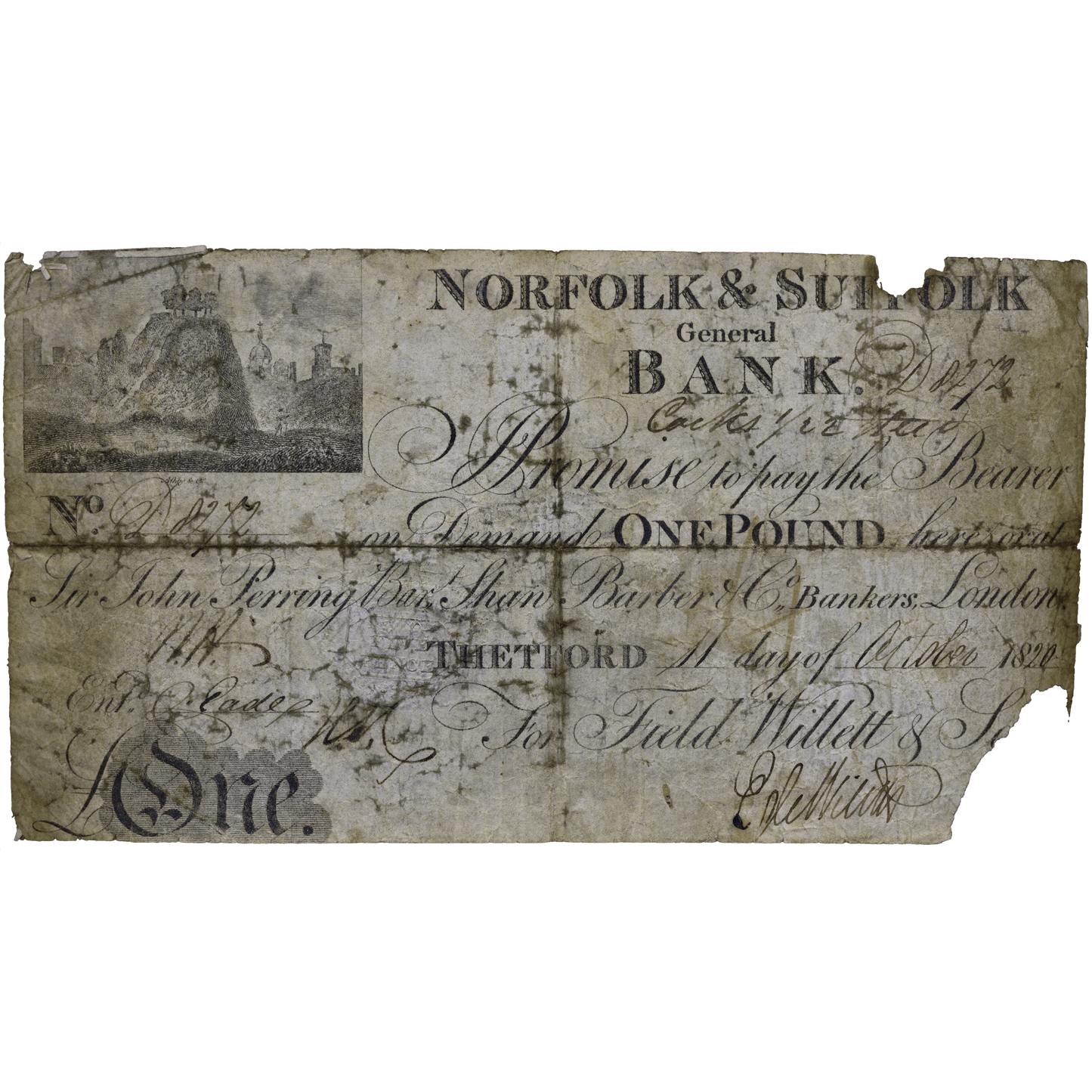 Norfolk & Suffolk General Bank 1820 £5 banknote Outing 2158a