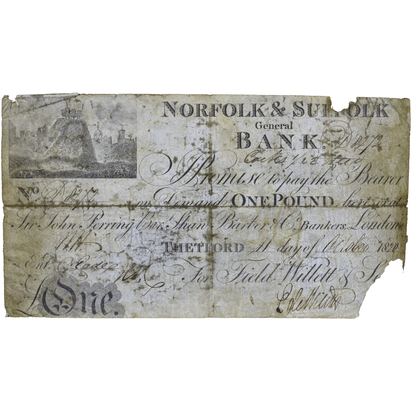 Norfolk & Suffolk General Bank 1820 £5 banknote Outing 2158a