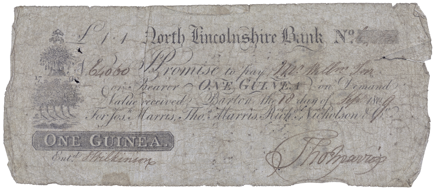 North Lincolnshire Bank 1809 1 Guinea banknote Outing 81a