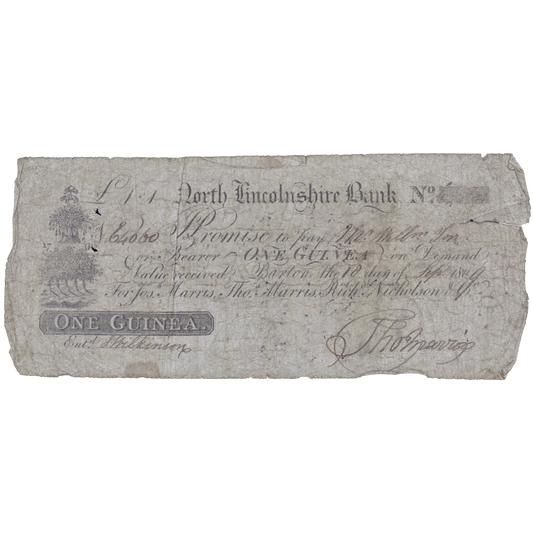 North Lincolnshire Bank 1809 1 Guinea banknote Outing 81a