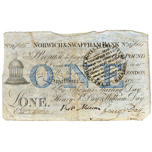 Norwich & Swaffham Bank 1825 £1 banknote Outing 1609i