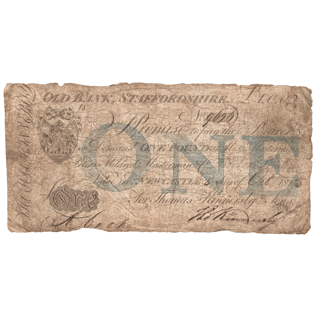 Old Bank, Staffordshire 1844 £5 banknote Outing 1525d