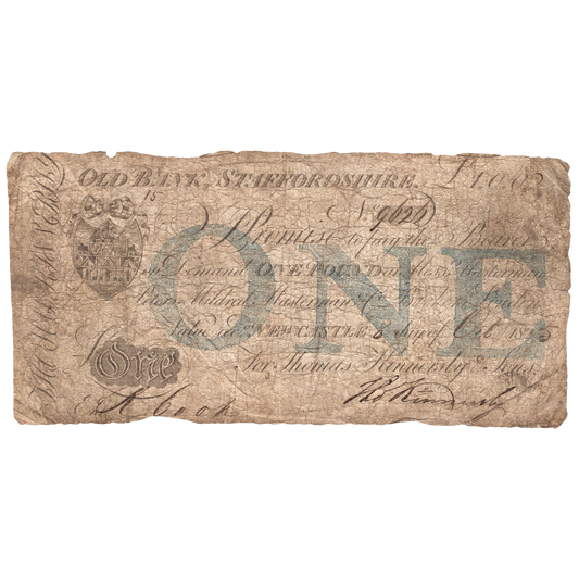 Old Bank, Staffordshire 1844 £5 banknote Outing 1525d
