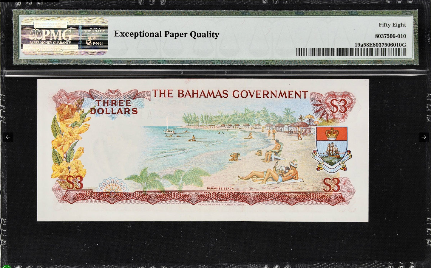 BAHAMAS P.19a 1965-1968 $3 Choice AUNC 58 EPQ