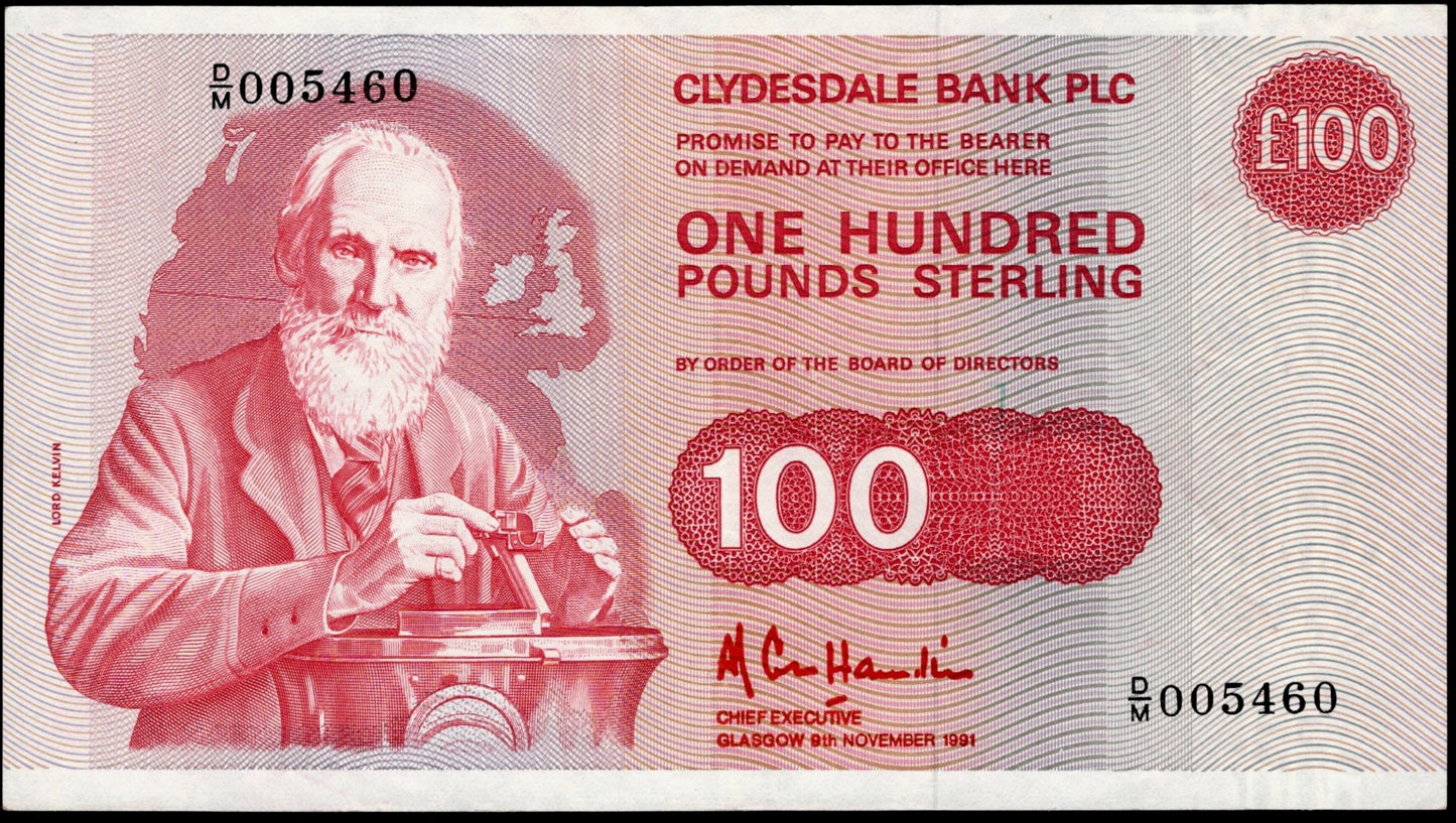 SCOTLAND P.217b SC371b 1991 Clydesdale Bank £100 D/M AUNC