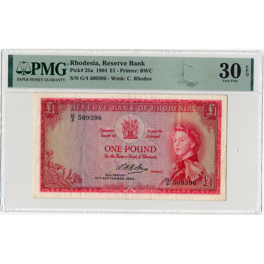 RHODESIA P.25a 1964 £1 VF 30 EPQ