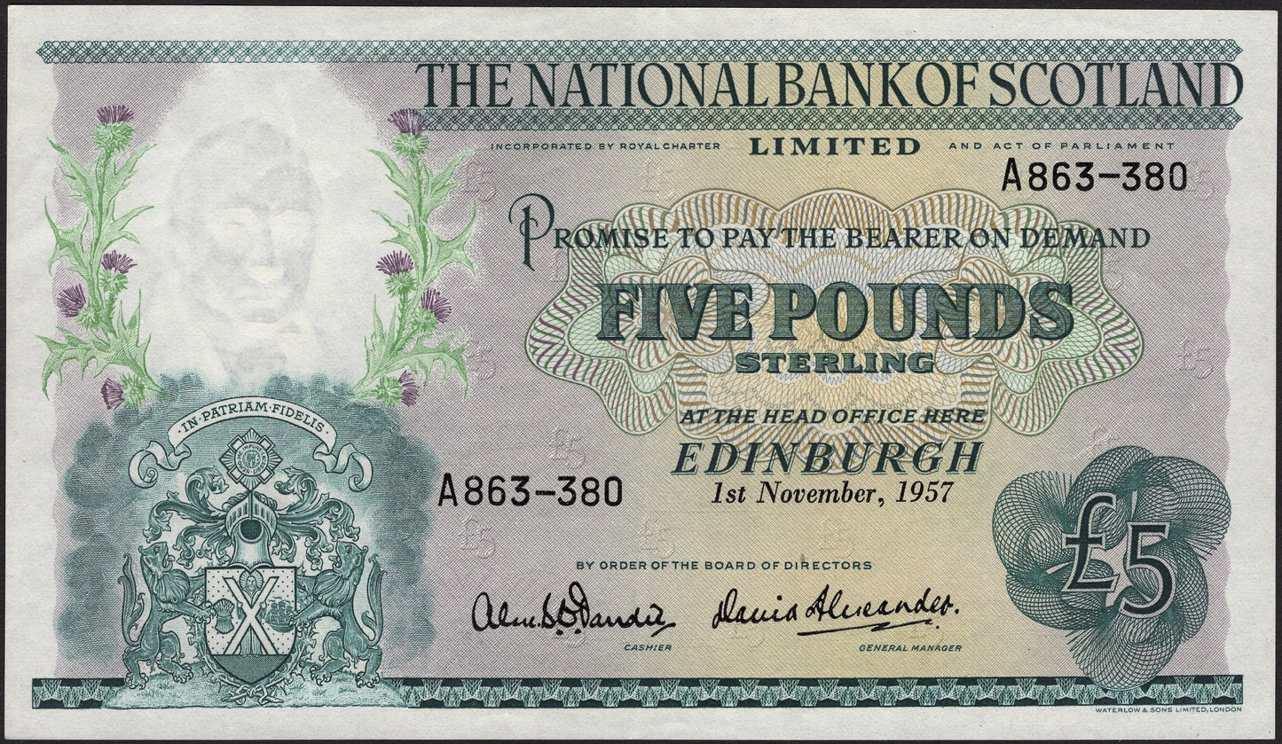 SCOTLAND P.262 SC513 1957 National Bank of Scotland £5 GEF