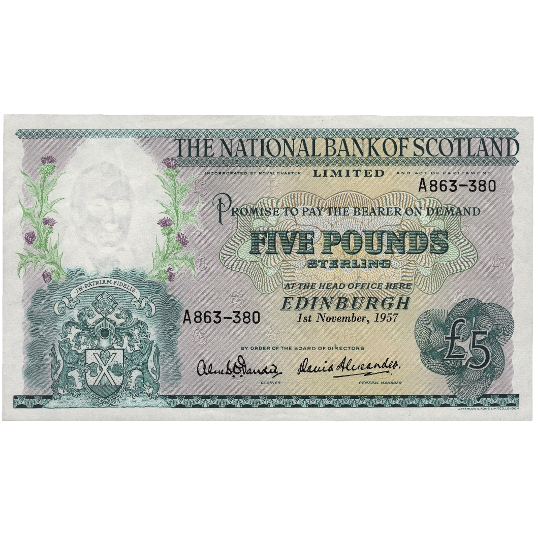 SCOTLAND P.262 SC513 1957 National Bank of Scotland £5 GEF