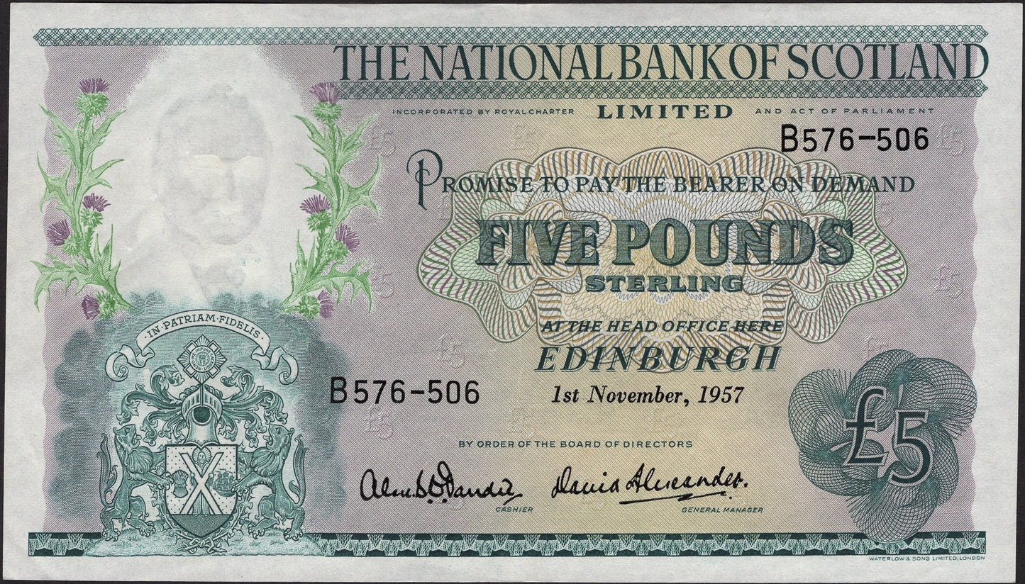 SCOTLAND P.262 SC513 1957 National Bank of Scotland £5 GEF