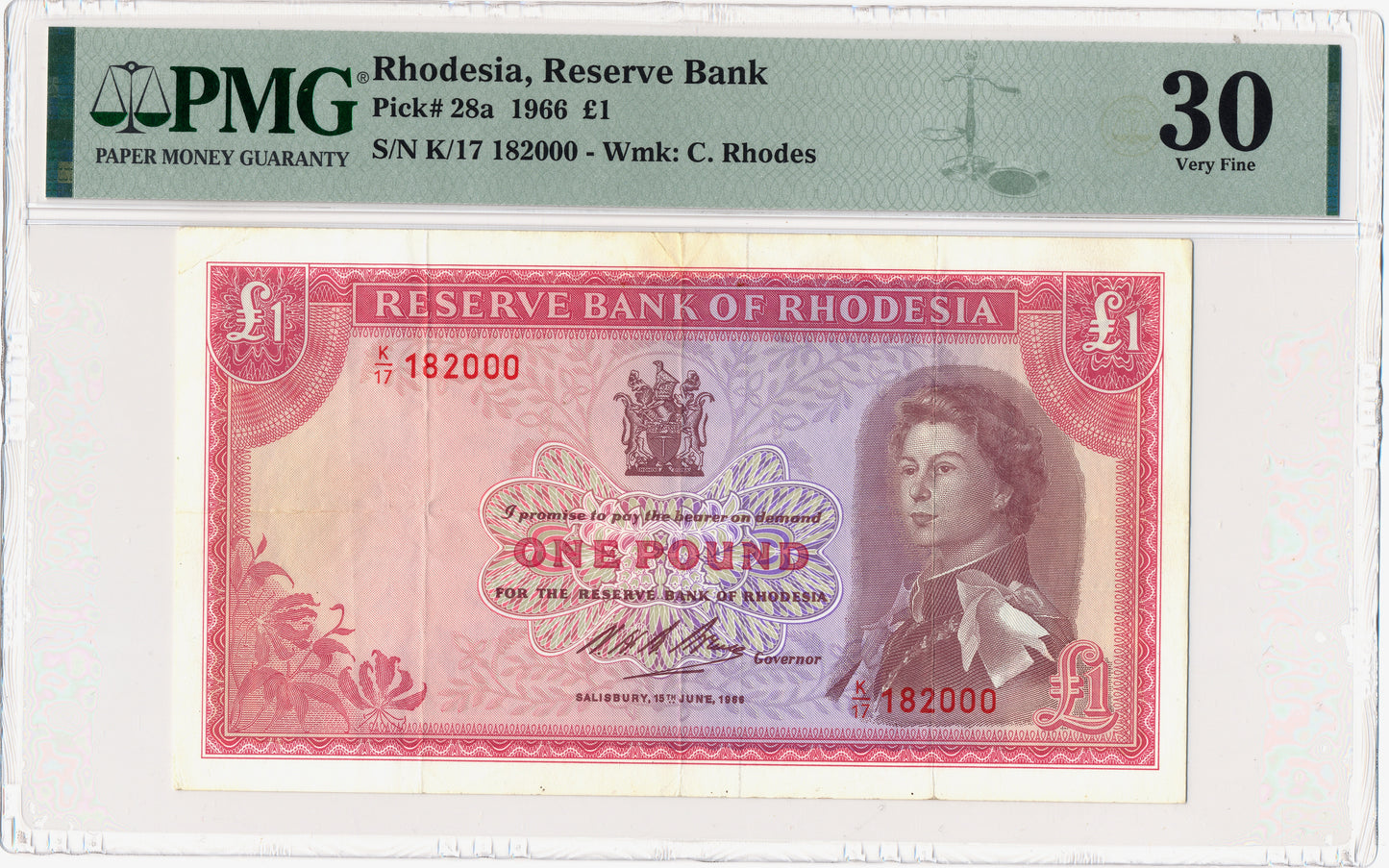 RHODESIA P.28a 1966 £1 VF 30