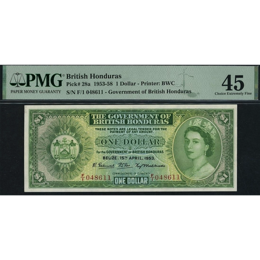 BRITISH HONDURAS P.28a 1953 1 Dollar Choice EF 45