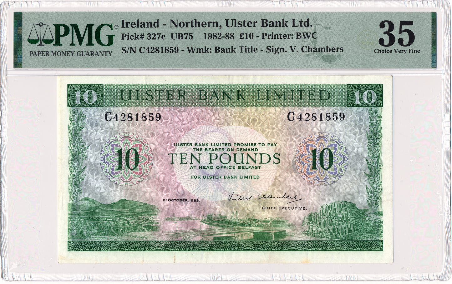 NORTHERN IRELAND P.327c NI825c 1983 Ulster Bank £10 Choice VF 35