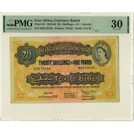 EAST AFRICA P.35 1956 20 Shillings VF 30