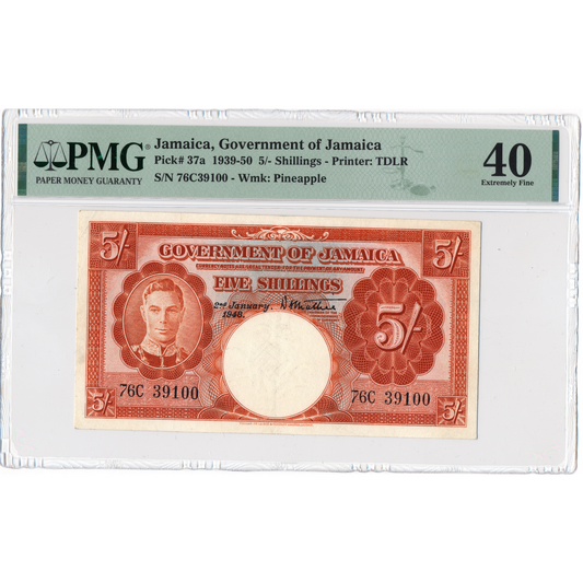 JAMAICA P.37a 1948 5 Shillings EF 40