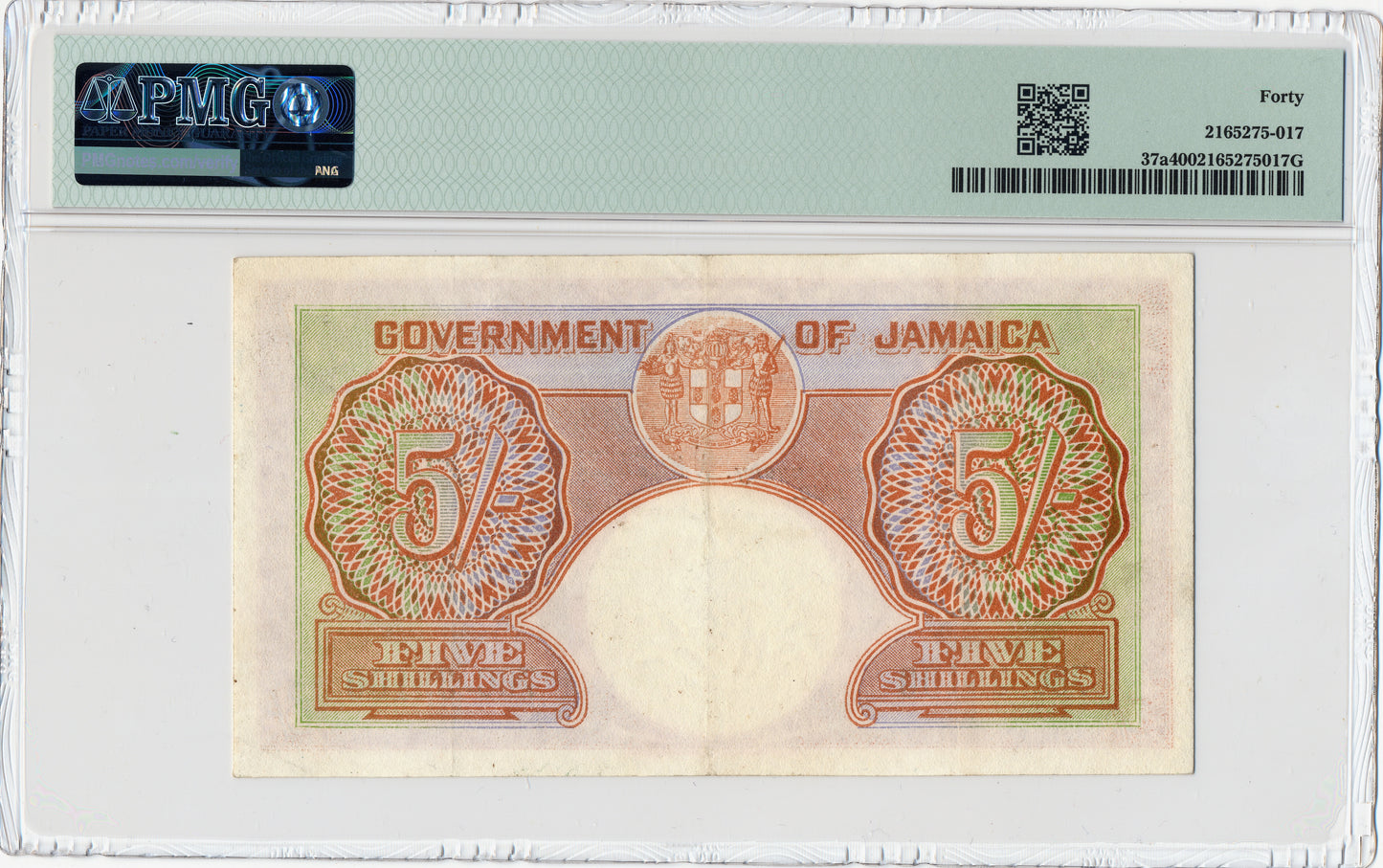 JAMAICA P.37a 1948 5 Shillings EF 40