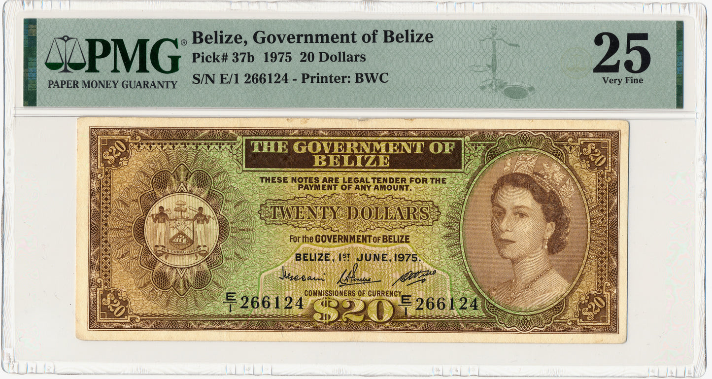 BELIZE P.37b 1975 $20 VF 25