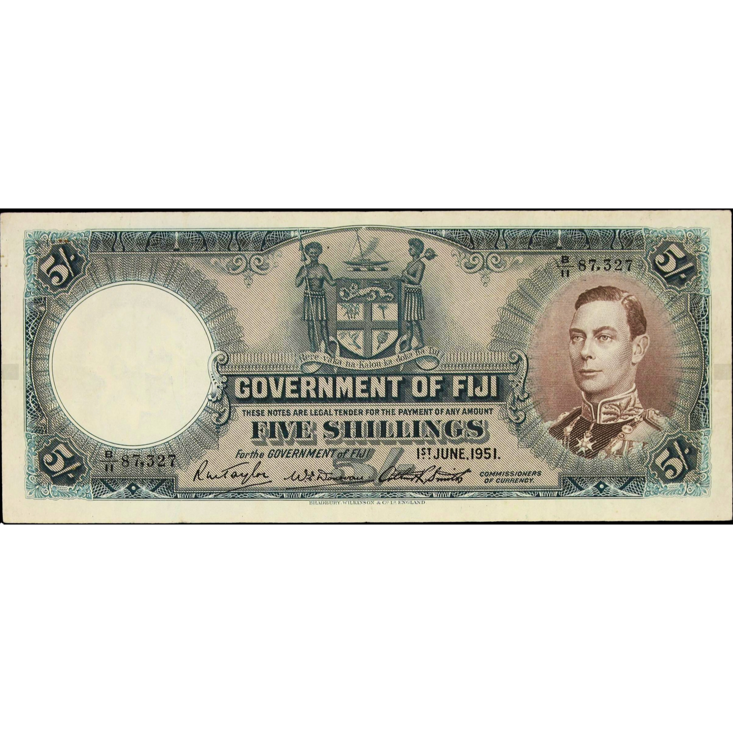 FIJI P.37k 1951 5 shillings VF