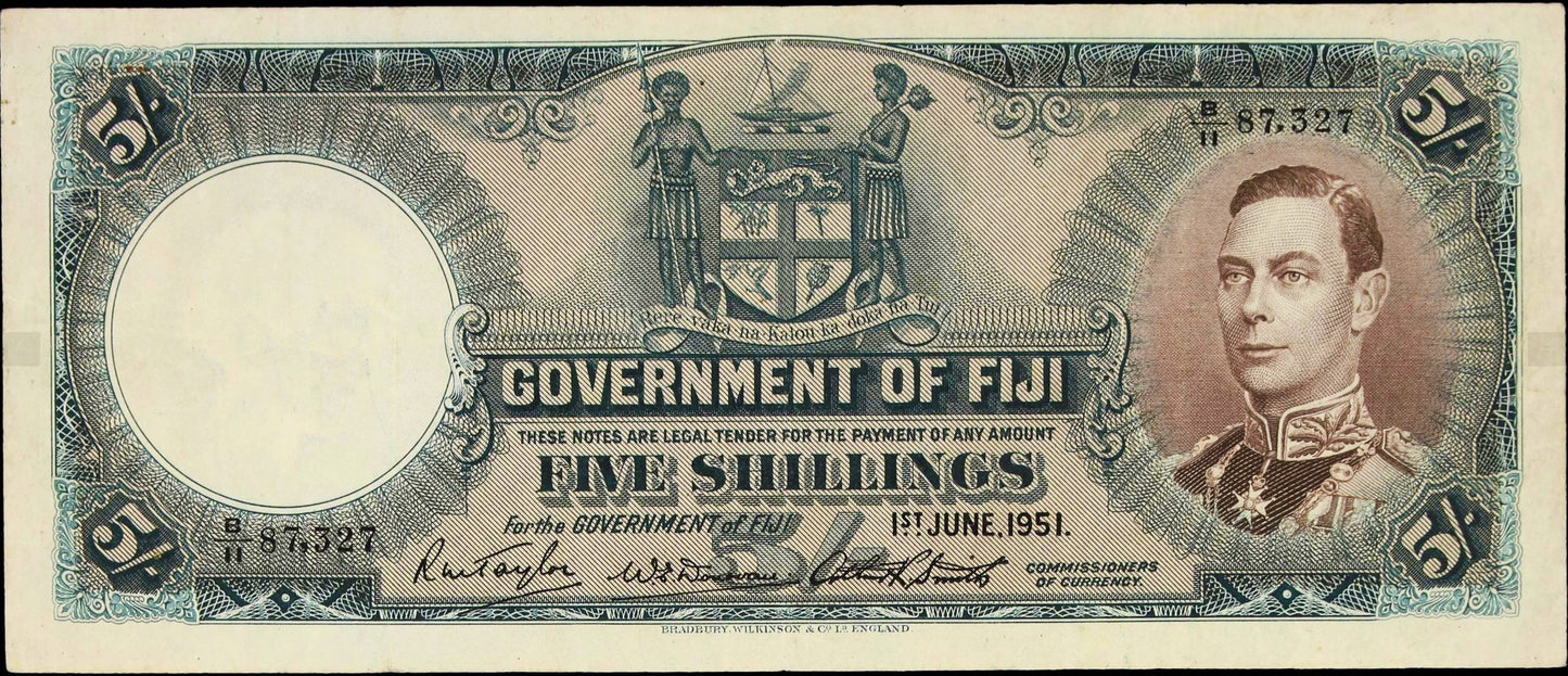FIJI P.37k 1951 5 shillings VF
