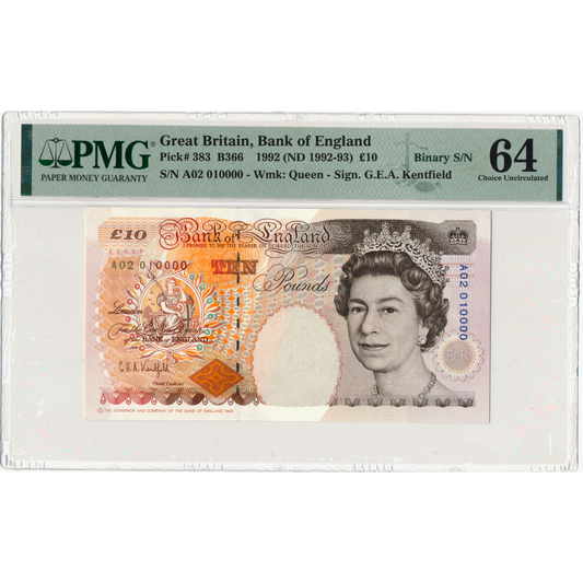 ENGLAND P.383a B366 1992-1993 Kentfield £10 Choice UNC 64 A01 020000