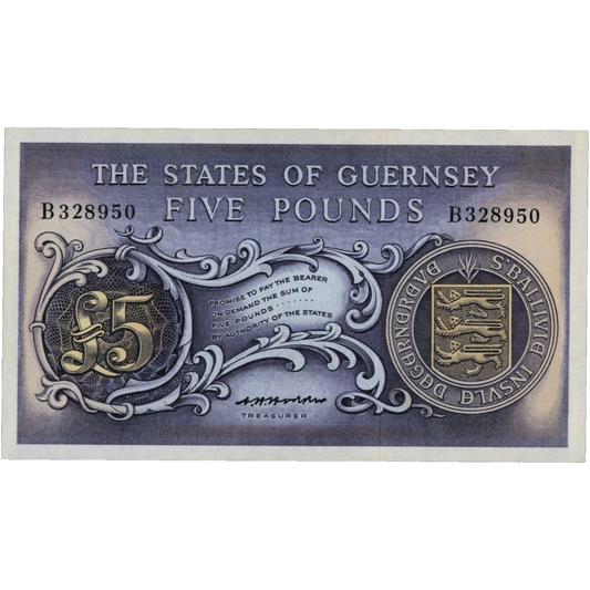 GUERNSEY P.46b GU42b 1969-1980 £5 AUNC