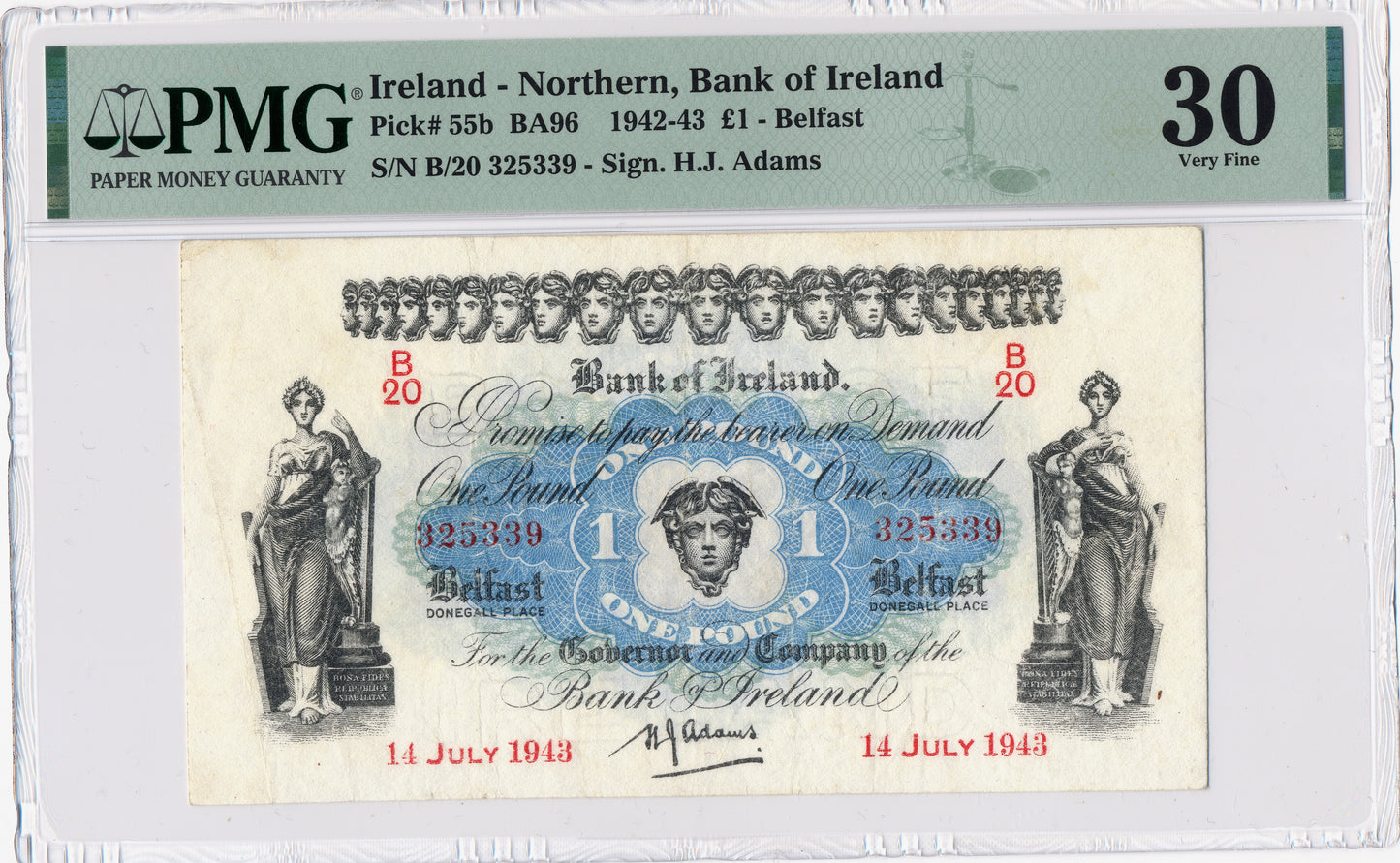 NORTHERN IRELAND P.55b NI202b 1943 Bank of Ireland £1 VF 30