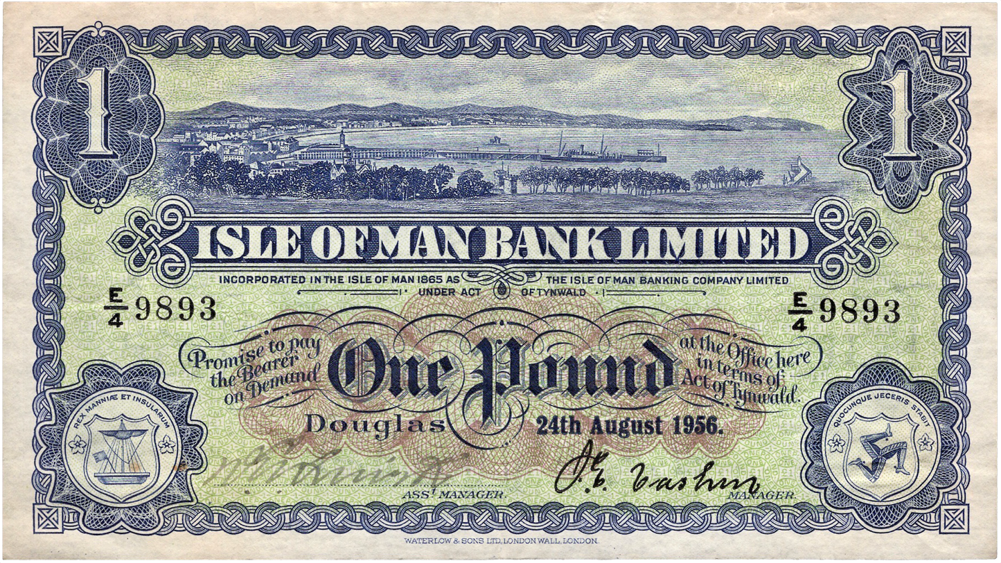 ISLE OF MAN P.6d IM3f 1956 Isle of Man Bank Ltd £1 GVF