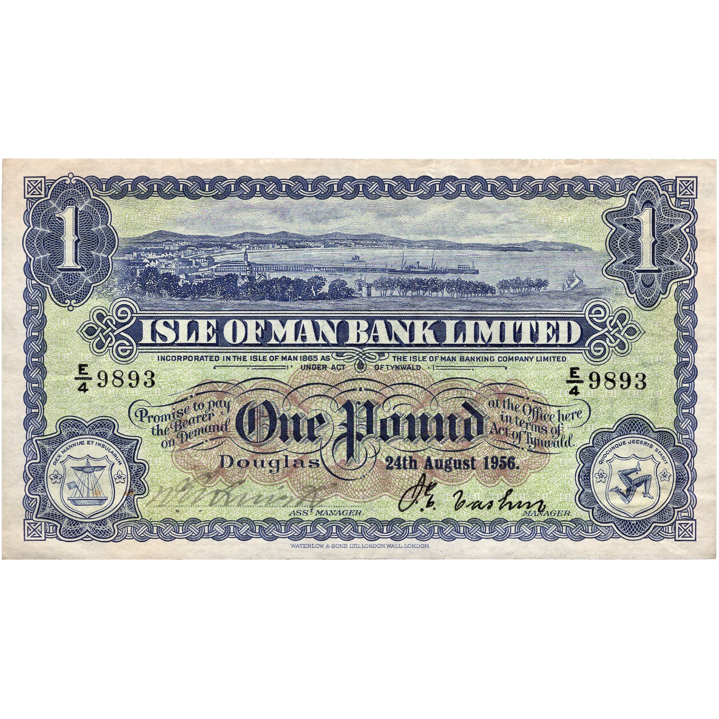 ISLE OF MAN P.6d IM3f 1956 Isle of Man Bank Ltd £1 GVF