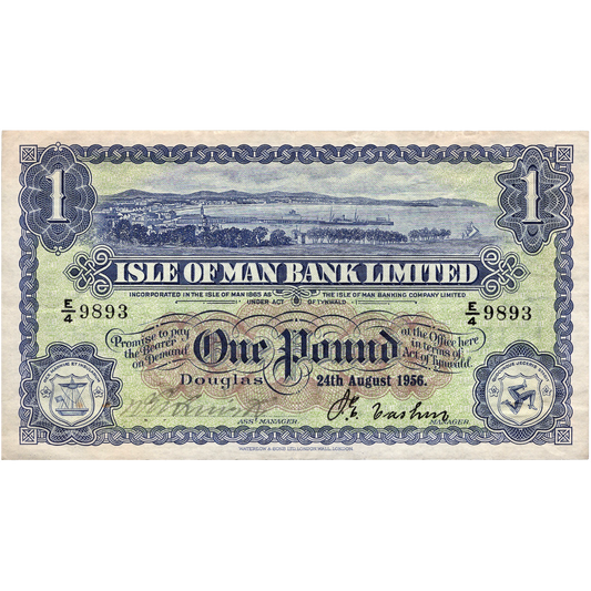 ISLE OF MAN P.6d IM3f 1956 Isle of Man Bank Ltd £1 GVF