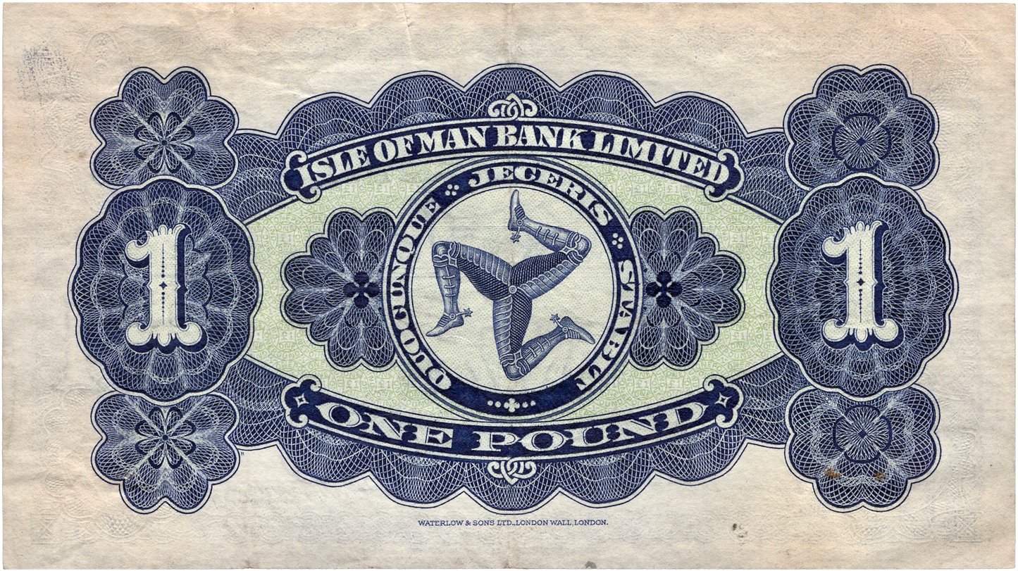 ISLE OF MAN P.6d IM3f 1956 Isle of Man Bank Ltd £1 GVF