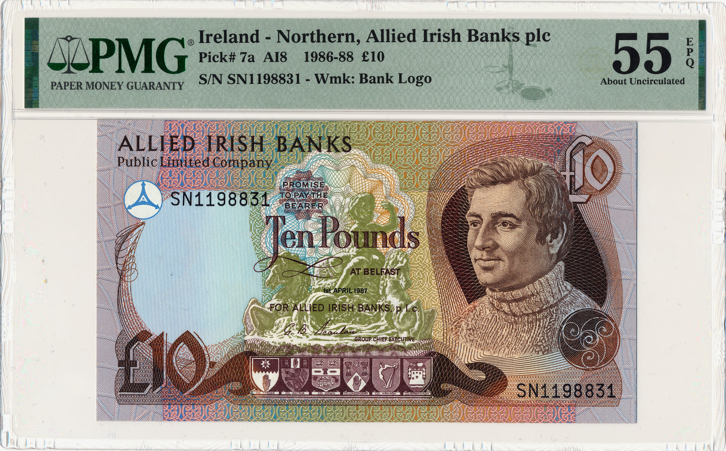 NORTHERN IRELAND P.7a NI.107 1987 Allied Irish Bank £10 AUNC 55 EPQ