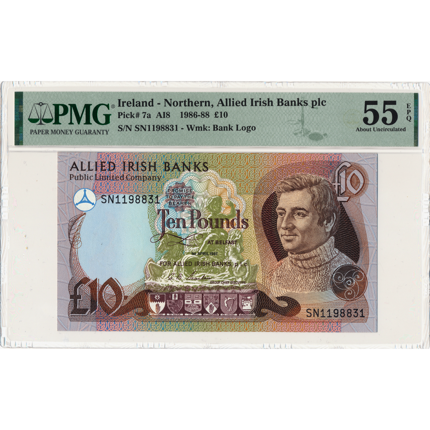 NORTHERN IRELAND P.7a NI.107 1987 Allied Irish Bank £10 AUNC 55 EPQ