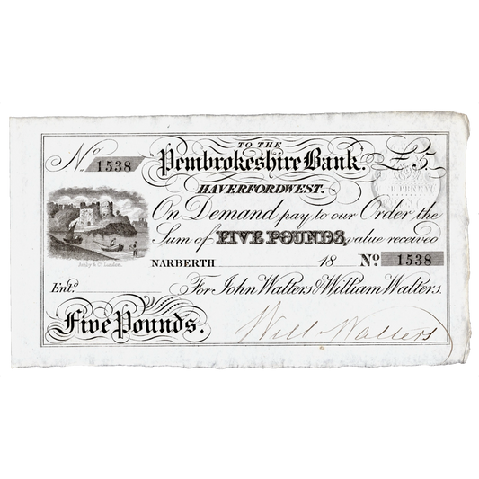 Pembrokeshire Bank, Haverfordwest 18xx £5 banknote Outing 1479b