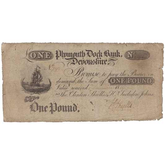 Plymouth Dock Bank 1819 £1 banknote Outing 683d