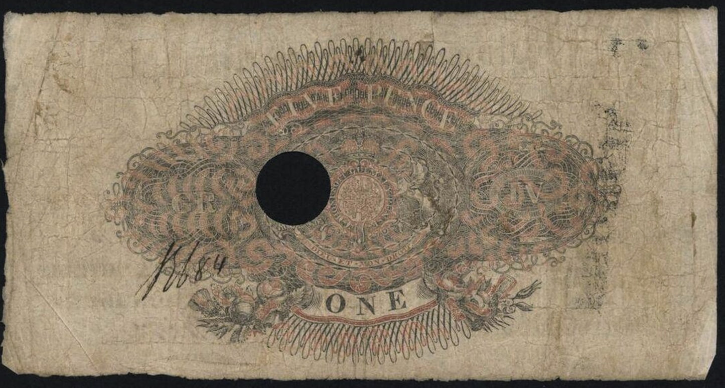 Plymouth Dock Bank 1823 £1 banknote Outing 683c