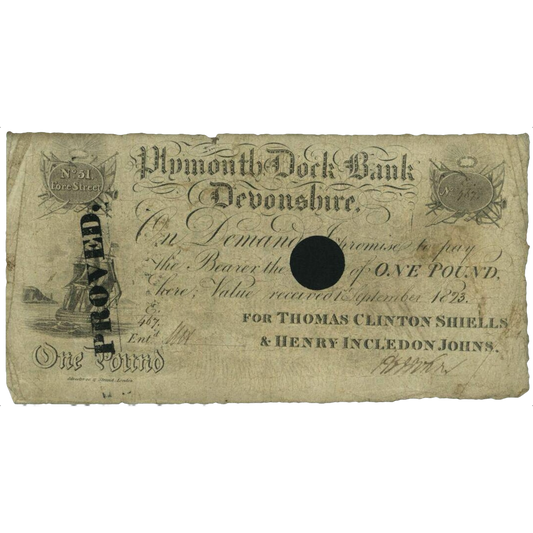 Plymouth Dock Bank 1823 £1 banknote Outing 683c