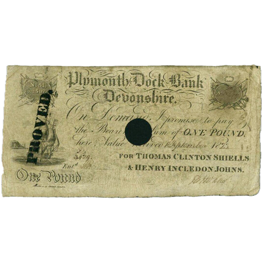 Plymouth Dock Bank 1823 £1 banknote Outing 683c