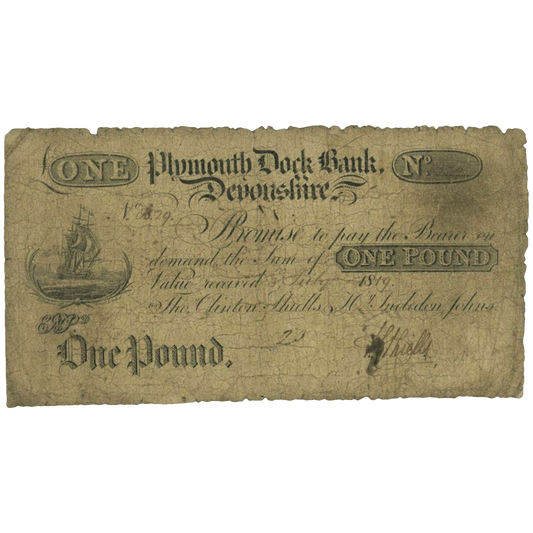 Plymouth Dock Bank 1819 £1 banknote Outing 683d