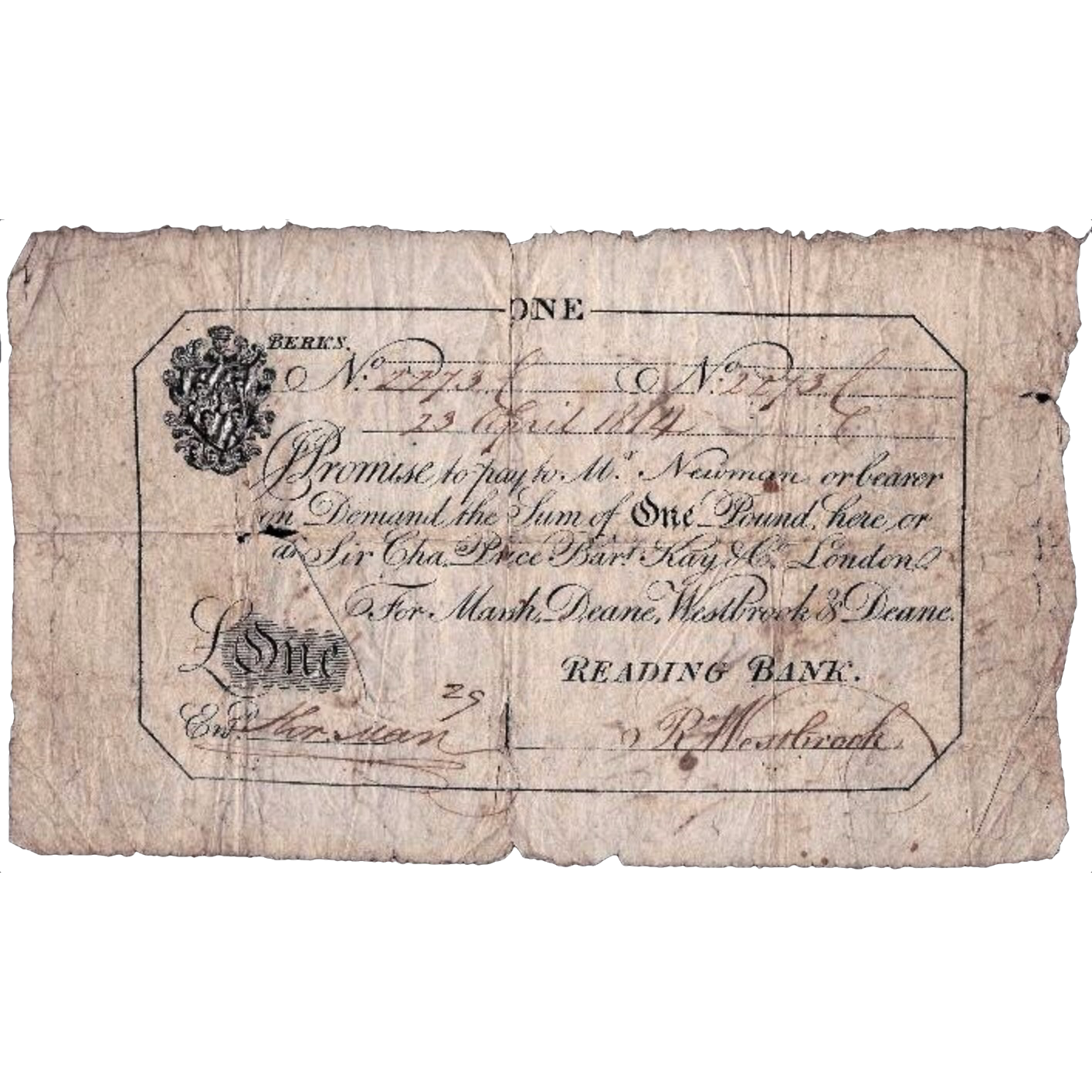 Reading Bank 1814 £1 banknote Fine Outing 1768b PMG Choice Fine 15