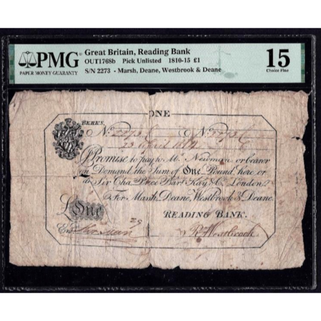 Reading Bank 1814 £1 banknote Fine Outing 1768b PMG Choice Fine 15
