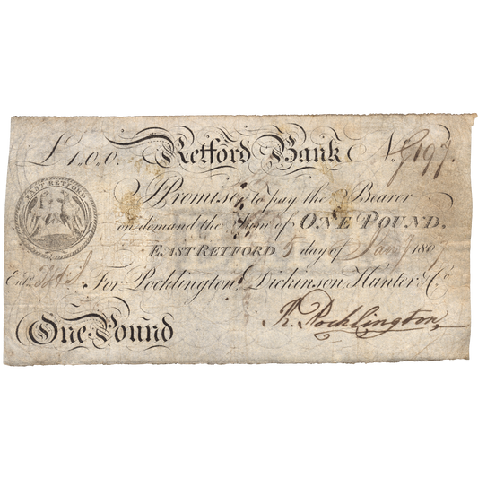 Retford Bank 1807 £1 banknote Outing 1778a