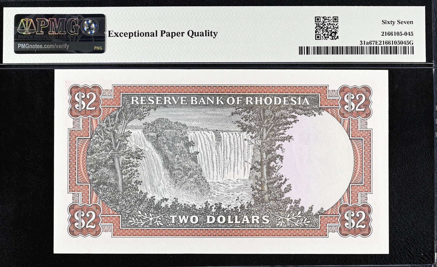 RHODESIA P.31a 1970 rare first date 2 dollars Superb Gem UNC 67 EPQ