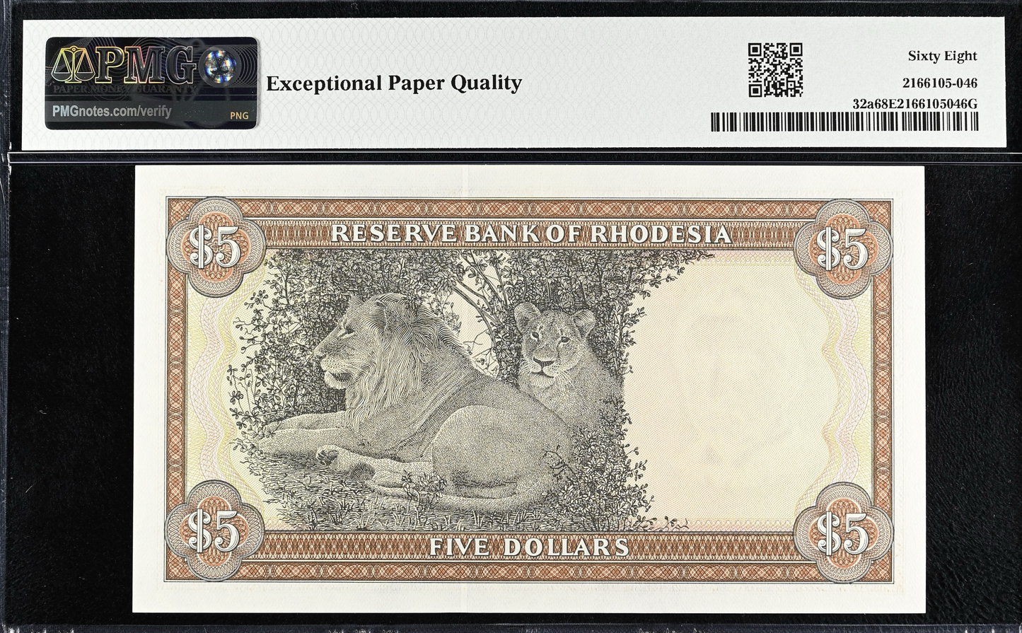 RHODESIA P.32a 1972 5 dollar Superb Gem UNC 68 EPQ
