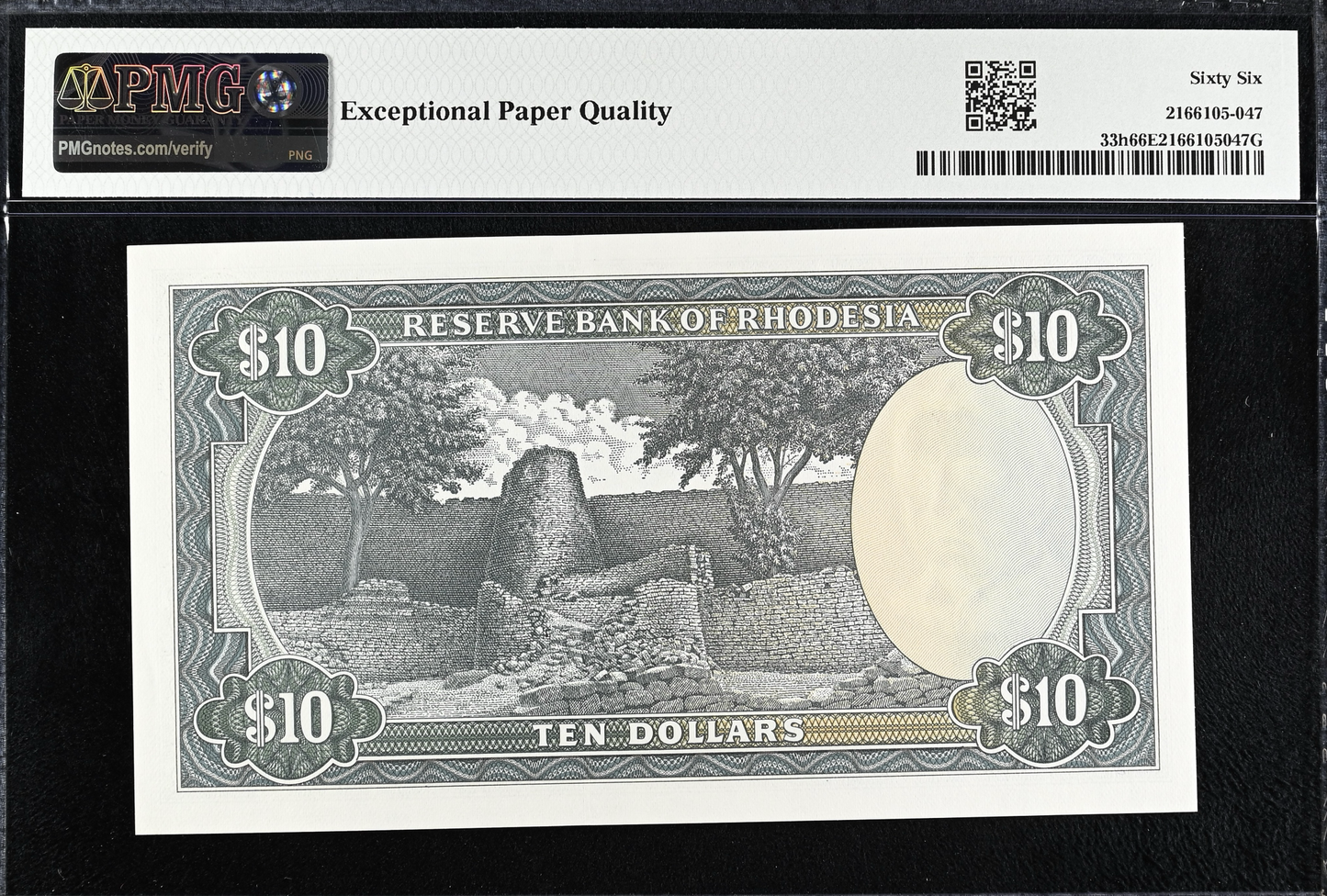 RHODESIA P.33h 1975 10 dollars Gem UNC 66 EPQ