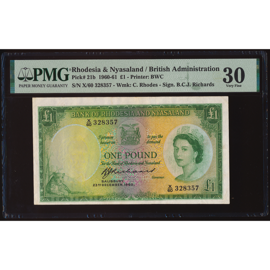 RHODESIA and NYASALAND P.21 1960 Salisbury £1 VF30