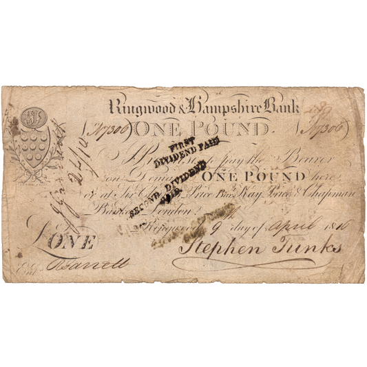 Ringwood & Hampshire Bank 1816 £1 banknote Outing 1788a