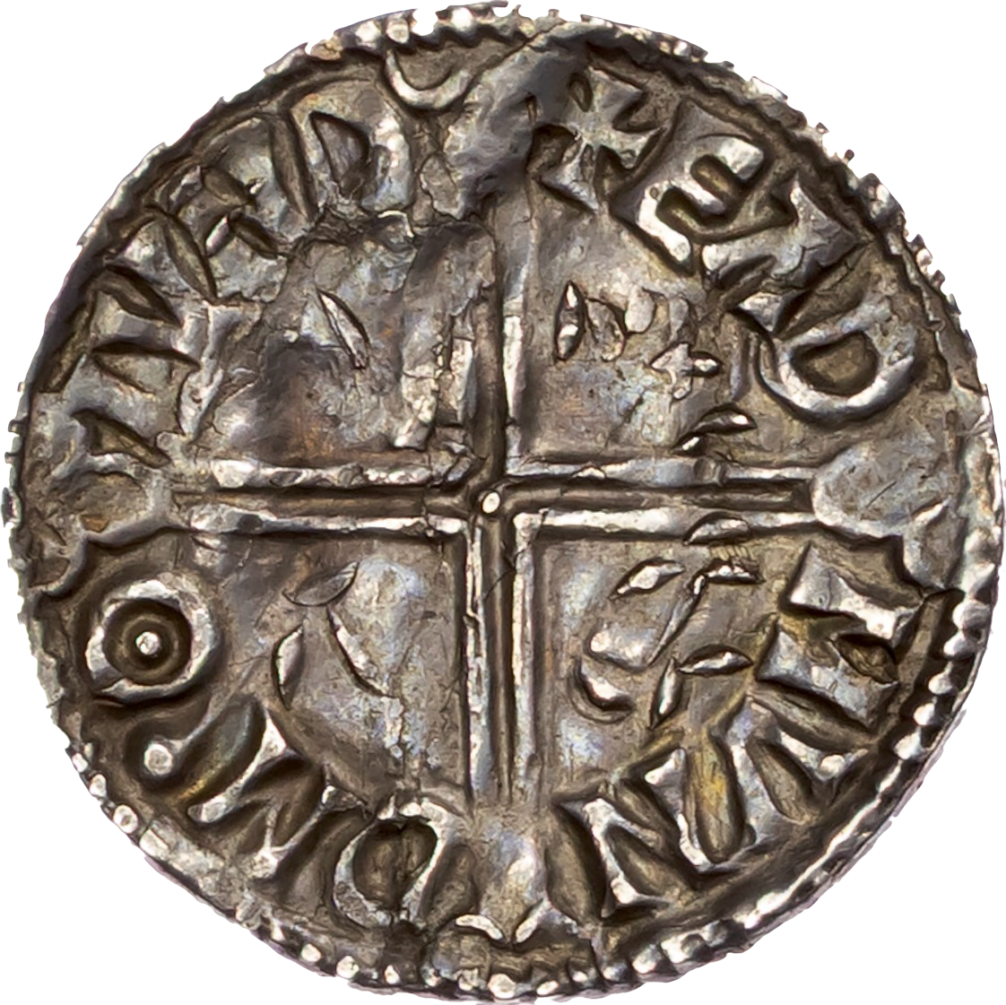 978-1003 AETHELRED II Silver Penny Long cross type S.1151 GVF