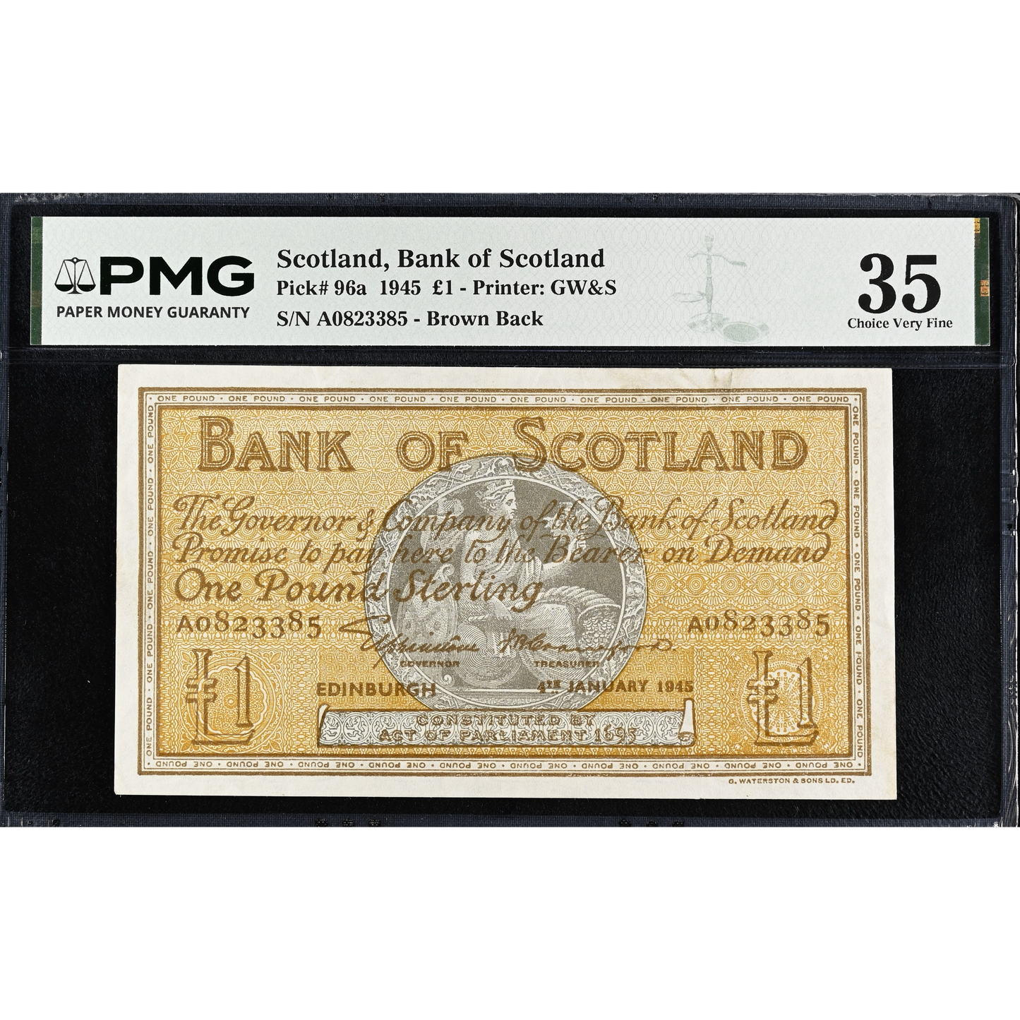 SCOTLAND P.96a SC104 1945 Bank of Scotland £1 Choice VF 35